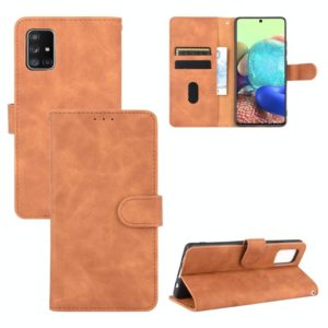 For Samsung Galaxy A51 Solid Color Skin Feel Magnetic Buckle Horizontal Flip Calf Texture PU Leather Case with Holder & Card Slots & Wallet(Brown) (OEM)
