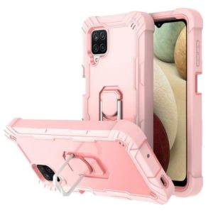 For Samsung Galaxy A12 5G PC + Rubber 3-layers Shockproof Protective Case with Rotating Holder(Rose Gold) (OEM)