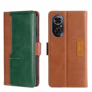 For Honor 50 SE Contrast Color Side Buckle Leather Phone Case(Light Brown + Green) (OEM)