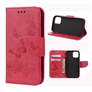 For iPhone 12 Pro Max Vintage Embossed Floral Butterfly Pattern Horizontal Flip Leather Case with Card Slot & Holder & Wallet & Lanyard(Red) (OEM)