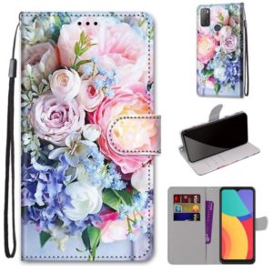 For Alcatel 3L 2021 Coloured Drawing Cross Texture Horizontal Flip PU Leather Case with Holder & Card Slots & Wallet & Lanyard(Light Pink Bouquet) (OEM)