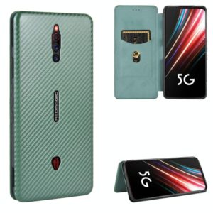 For ZTE nubia Red Magic 5S Carbon Fiber Texture Horizontal Flip TPU + PC + PU Leather Case with Card Slot(Green) (OEM)