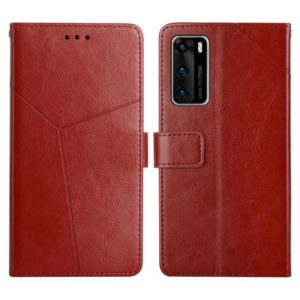 For Huawei P40 Y Stitching Horizontal Flip Leather Phone Case with Holder & Card Slots & Wallet & Photo Frame(Brown) (OEM)
