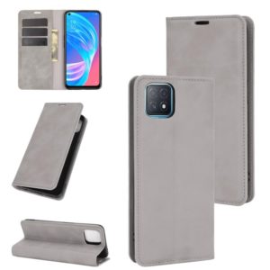 For OPPO A72 / A73 5G Retro-skin Business Magnetic Suction Leather Case with Holder & Card Slots & Wallet(Grey) (OEM)