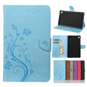 For Samsung Galaxy Tab A7 Lite / T220 Butterfly Flower Embossing Pattern Horizontal Flip Leather Case with Holder & Card Slots & Wallet(Blue) (OEM)