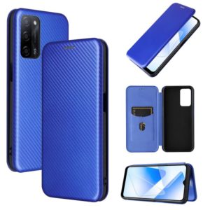 For OPPO A55 5G Carbon Fiber Texture Horizontal Flip TPU + PC + PU Leather Case with Card Slot(Blue) (OEM)