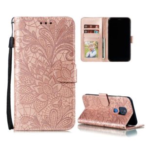For Motorola Moto G Play (2021) Lace Flower Embossing Pattern Horizontal Flip Leather Case with Holder & Card Slots & Wallet & Photo Frame(Rose Gold) (OEM)