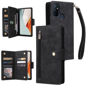 For OnePlus Nord N100 Rivet Buckle 9 Cards Three Fold Leather Phone Case(Black) (OEM)