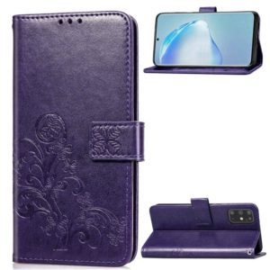For Galaxy S20+ Four-leaf Clasp Embossed Buckle Mobile Phone Protection Leather Case with Lanyard & Card Slot & Wallet & Bracket Function(Purple) (OEM)