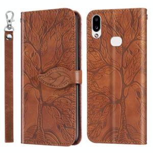 For Samsung Galaxy A10s Life of Tree Embossing Pattern Horizontal Flip Leather Case with Holder & Card Slot & Wallet & Photo Frame & Lanyard(Brown) (OEM)