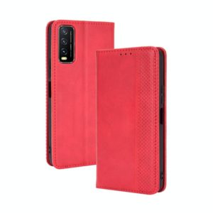 For vivo Y20/ Y20i Magnetic Buckle Retro Crazy Horse Texture Horizontal Flip Leather Case , with Holder & Card Slots & Photo Frame(Red) (OEM)