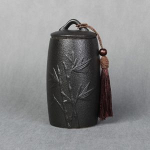 Bamboo Pattern Stoneware Tea Cans Storage Tanks Ceramic Tea Set Tea Ceremony Accessories(Black) (OEM)