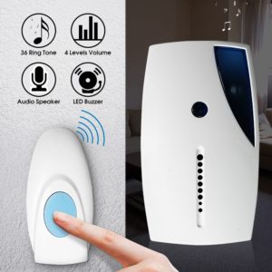 513E Waterproof LED Wireless Doorbell Remote Control Door Bell with 36 Tune Chimes Songs (OEM)