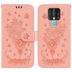 For Tecno Camon 16 Butterfly Rose Embossed Leather Phone Case(Pink) (OEM)