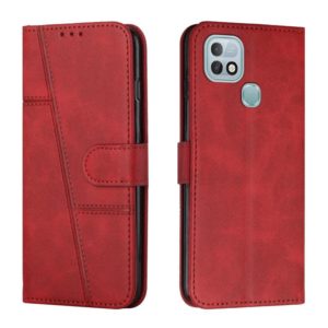 For Infinix Hot 10i Stitching Calf Texture Buckle Leather Phone Case(Red) (OEM)