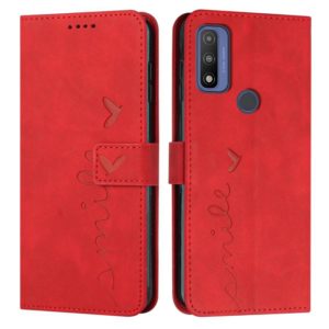 For Motorola G Pure Skin Feel Heart Pattern Leather Phone Case(Red) (OEM)