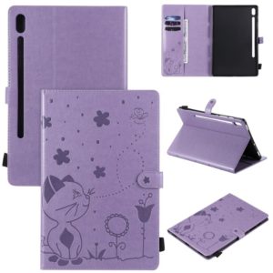 For Samsung Galaxy Tab S6 T860 Cat Bee Embossing Pattern Shockproof Table PC Protective Horizontal Flip Leather Case with Holder & Card Slots & Wallet & Pen Slot & Wake-up / Sleep Function(Purple) (OEM)