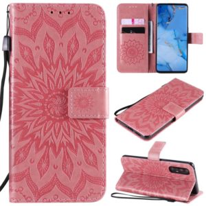 For OPPO Reno3 Pro / Find X2 Neo Sun Embossing Pattern Horizontal Flip Leather Case with Card Slot & Holder & Wallet & Lanyard(Pink) (OEM)