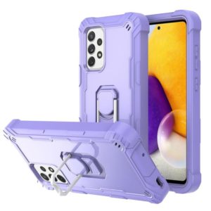 For Samsung Galaxy A72 5G / 4G PC + Rubber 3-layers Shockproof Protective Case with Rotating Holder(Purple) (OEM)