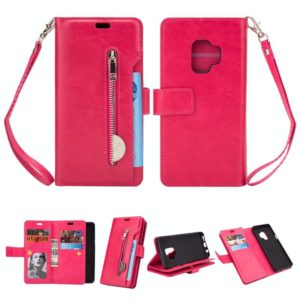 For Samsung Galaxy S9 Multifunctional Zipper Horizontal Flip Leather Case with Holder & Wallet & 9 Card Slots & Lanyard(Rose Red) (OEM)