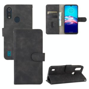For Motorola Moto E6s(2020) Solid Color Skin Feel Magnetic Buckle Horizontal Flip Calf Texture PU Leather Case with Holder & Card Slots & Wallet(Black) (OEM)