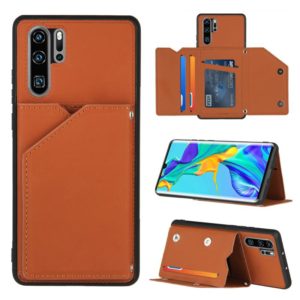 For Huawei P30 Pro Skin Feel PU + TPU + PC Back Cover Shockproof Case with Card Slots & Holder & Photo Frame(Brown) (OEM)
