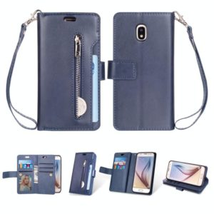 For Samsung Galaxy J3 (2018) / Galaxy J7 (2018) Multifunctional Zipper Horizontal Flip Leather Case with Holder & Wallet & 9 Card Slots & Lanyard(Blue) (OEM)