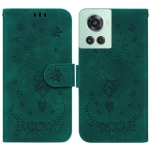 For OnePlus 10R / Ace Butterfly Rose Embossed Leather Phone Case(Green) (OEM)
