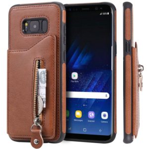 For Galaxy S8 Plus Solid Color Double Buckle Zipper Shockproof Protective Case(Brown) (OEM)