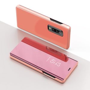 For Galaxy A30s / A50s Plating Mirror Left and Right Flip Cover with Bracket Holster(Rose gold) (OEM)