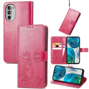 For Motorola Moto G42 Four-leaf Clasp Embossed Buckle Leather Phone Case(Rose Red) (OEM)
