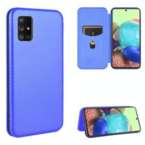 For Samsung Galaxy A71 Carbon Fiber Texture Horizontal Flip TPU + PC + PU Leather Case with Rope & Card Slot(Blue) (OEM)
