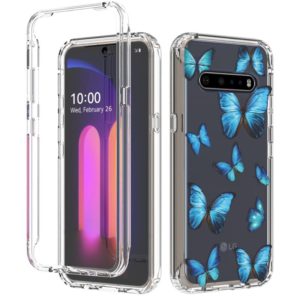 For LG V60 ThinQ 5G 2 in 1 High Transparent Painted Shockproof PC + TPU Protective Case(Blue Butterfly) (OEM)