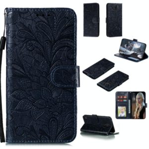 For Nokia C1 Lace Flower Horizontal Flip Leather Case with Holder & Card Slots & Wallet & Photo Frame(Dark Blue) (OEM)