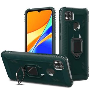 For Xiaomi Redmi 9C Carbon Fiber Protective Case with 360 Degree Rotating Ring Holder(Green) (OEM)