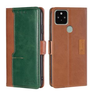For Google Pixel 5 Retro Texture Contrast Color Buckle Horizontal Flip Leather Phone Case with Holder(Light Brown+Green) (OEM)