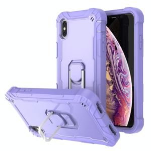For iPhone XS Max PC + Rubber 3-layers Shockproof Protective Case with Rotating Holder(Purple) (OEM)