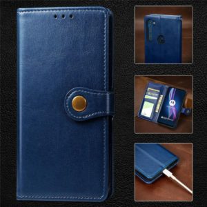 For Motorola One Fusion Plus Retro Solid Color Leather Buckle Phone Case with Lanyard & Photo Frame & Card Slot & Wallet & Stand Function(Blue) (OEM)