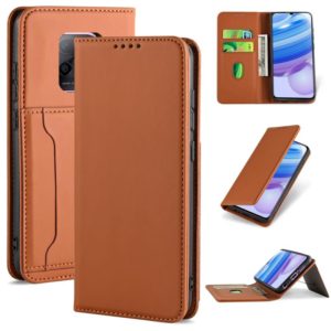 For Xiaomi Redmi 10X 5G Strong Magnetism Shockproof Horizontal Flip Liquid Feel Leather Case with Holder & Card Slots & Wallet(Brown) (OEM)