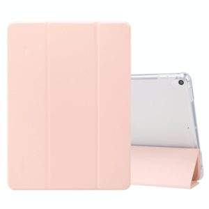 For iPad Air (2019)/Pro 10.5 (2017) 3-folding Electric Pressed Skin Texture Horizontal Flip Shockproof Transparent TPU + PU Leather Case with Holder & Pen Slot & Sleep / Wake-up Function(Light Pink) (OEM)