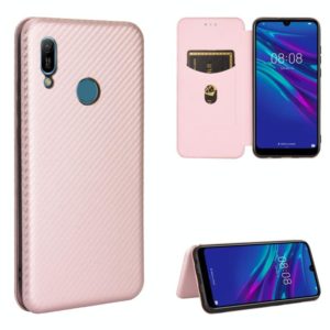 For Huawei Y6 (2019) / Honor Y6s Carbon Fiber Texture Horizontal Flip TPU + PC + PU Leather Case with Card Slot(Pink) (OEM)