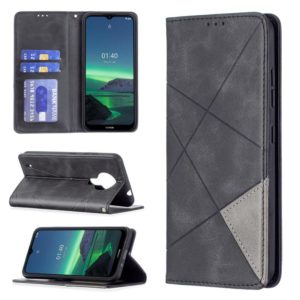 For Nokia 1.4 Rhombus Texture Horizontal Flip Magnetic Leather Case with Holder & Card Slots & Wallet(Black) (OEM)