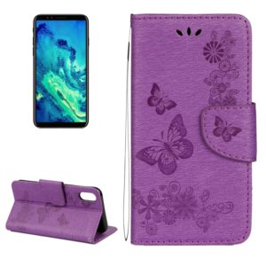 For iPhone X / XS Pressed Flowers Butterfly Pattern Horizontal Flip Leather Case with Holder & Card Slots & Wallet & Lanyard(Purple) (OEM)