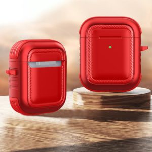 Wireless Earphones Shockproof TPU + PC Protective Case with Carabiner For AirPods 1 / 2(Red) (OEM)