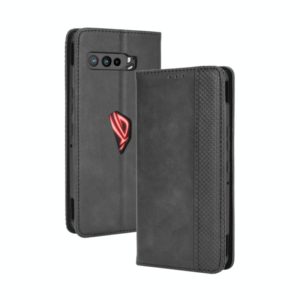 For Asus ROG Phone 3 ZS661KS Magnetic Buckle Retro Crazy Horse Texture Horizontal Flip Leather Case , with Holder & Card Slots & Photo Frame(Black) (OEM)