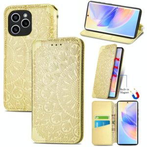 For Honor 60 SE Blooming Mandala Embossed Magnetic Leather Phone Case(Yellow) (OEM)