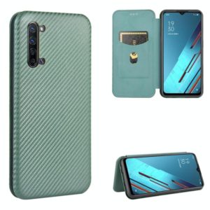 For OPPO Reno3 5G / Find X2 Lite Carbon Fiber Texture Horizontal Flip TPU + PC + PU Leather Case with Card Slot(Green) (OEM)