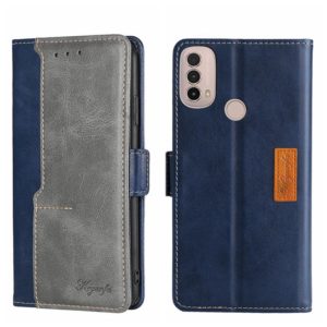 For Motorola Moto E40 Contrast Color Side Buckle Leather Phone Case(Blue + Grey) (OEM)