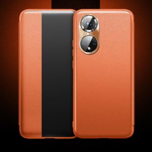 For Honor 50 Magnetic Side Window View Shockproof Horizontal Flip Leather Smart Case(Orange) (OEM)