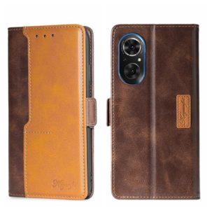 For Honor 50 SE Contrast Color Side Buckle Leather Phone Case(Dark Brown + Gold) (OEM)